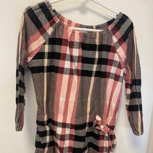 Burberry Children, Pink Check Pattern Dress, Cotton Print, Long Sleeve, Girls 4T